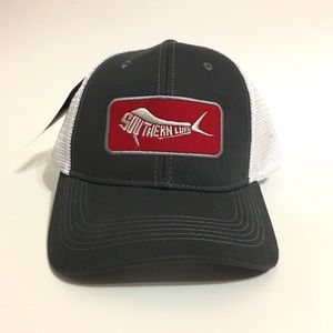 southern lure gray red embroidered trucker hat